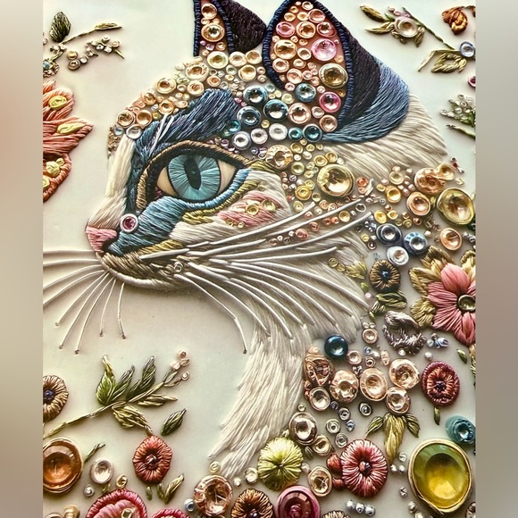 Jigsaw puzzle - 1000 pieces - Elegant Cat - jewels embroidery - complete -great! - Picture 4 of 8